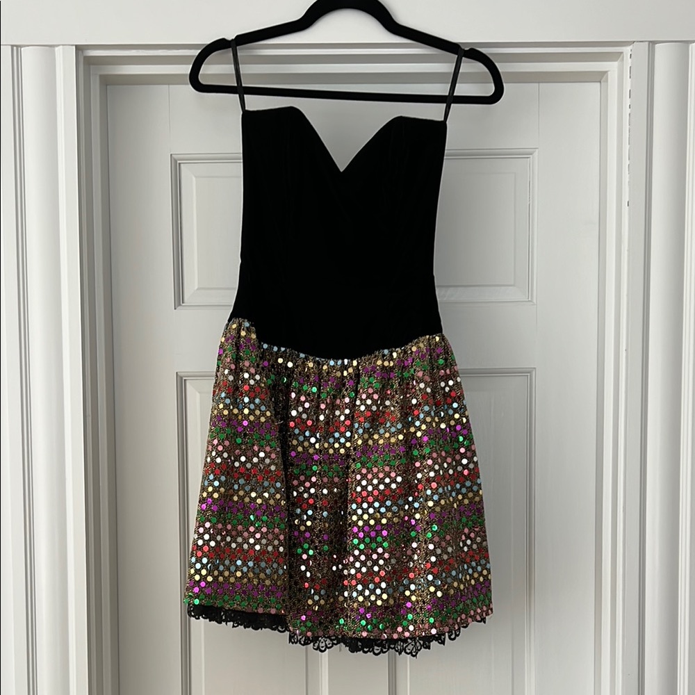Vintage Jessica McClintock Gunne Sax Black and Multicolor Sequin Dress